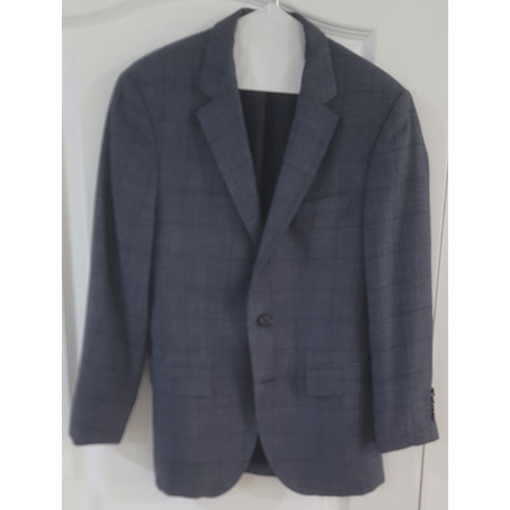 Hugo Boss Men's Blue Windowpane Wool Cotton Blend‎ Sports Coat Size 36 Short